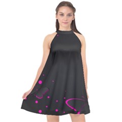 Butterflies, Abstract Design, Pink Black Halter Neckline Chiffon Dress 