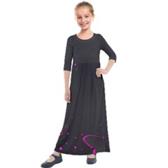 Butterflies, Abstract Design, Pink Black Kids  Quarter Sleeve Maxi Dress by nateshop