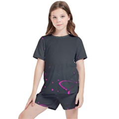 Butterflies, Abstract Design, Pink Black Kids  T-shirt And Sports Shorts Set