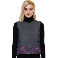 Butterflies, Abstract Design, Pink Black Women s Button Up Puffer Vest