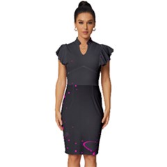 Butterflies, Abstract Design, Pink Black Vintage Frill Sleeve V-neck Bodycon Dress by nateshop