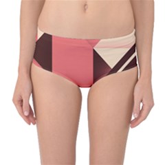 Retro Abstract Background, Brown-pink Geometric Background Mid-waist Bikini Bottoms