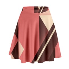 Retro Abstract Background, Brown-pink Geometric Background High Waist Skirt
