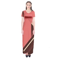 Retro Abstract Background, Brown-pink Geometric Background Short Sleeve Maxi Dress by nateshop