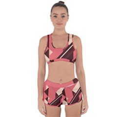 Retro Abstract Background, Brown-pink Geometric Background Racerback Boyleg Bikini Set