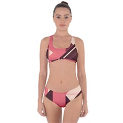 Retro Abstract Background, Brown-pink Geometric Background Criss Cross Bikini Set by nateshop