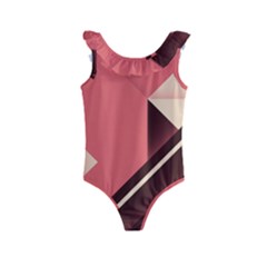 Retro Abstract Background, Brown-pink Geometric Background Kids  Frill Swimsuit by nateshop