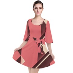 Retro Abstract Background, Brown-pink Geometric Background Velour Kimono Dress by nateshop