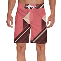 Retro Abstract Background, Brown-pink Geometric Background Men s Beach Shorts