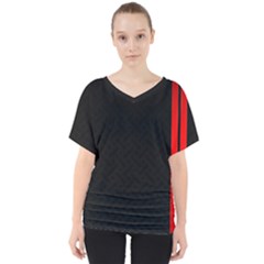Abstract Black & Red, Backgrounds, Lines V-neck Dolman Drape Top by nateshop