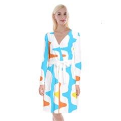 Warp Lines Colorful Multicolor Long Sleeve Velvet Front Wrap Dress