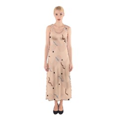 Lines Dots Pattern Abstract Art Sleeveless Maxi Dress