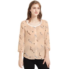 Lines Dots Pattern Abstract Art Chiffon Quarter Sleeve Blouse by Cemarart