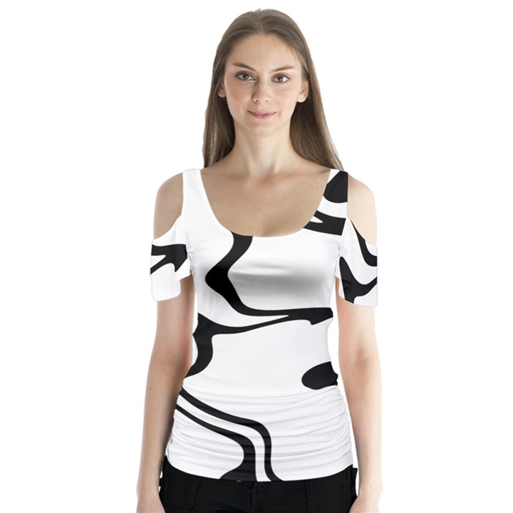 Black And White Swirl Background Butterfly Sleeve Cutout T-Shirt 