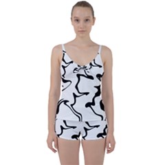 Black And White Swirl Background Tie Front Two Piece Tankini