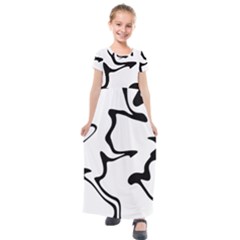 Black And White Swirl Background Kids  Short Sleeve Maxi Dress by Cemarart