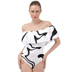 Black And White Swirl Background Off Shoulder Velour Bodysuit  by Cemarart