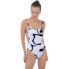 Black And White Swirl Background Tie Strap One Piece Swimsuit by Cemarart