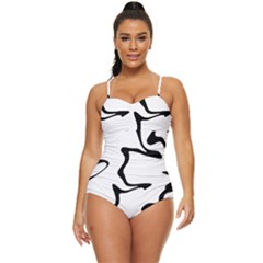 Black And White Swirl Background Retro Full Coverage Swimsuit by Cemarart