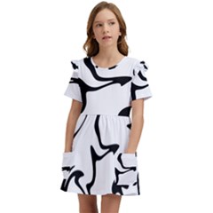 Black And White Swirl Background Kids  Frilly Sleeves Pocket Dress by Cemarart