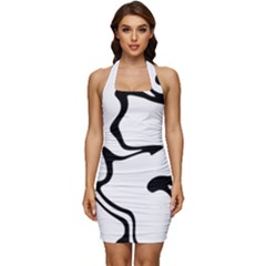 Black And White Swirl Background Sleeveless Wide Square Neckline Ruched Bodycon Dress by Cemarart