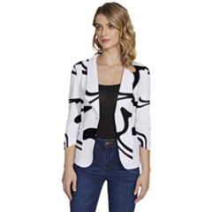 Black And White Swirl Background Women s One-button 3/4 Sleeve Short Jacket by Cemarart