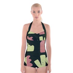 Elements Scribbles Wiggly Line Boyleg Halter Swimsuit 