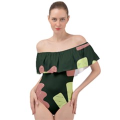 Elements Scribbles Wiggly Line Off Shoulder Velour Bodysuit  by Cemarart