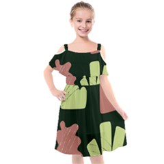 Elements Scribbles Wiggly Line Kids  Cut Out Shoulders Chiffon Dress