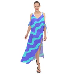 Purple Mint Turquoise Background Maxi Chiffon Cover Up Dress