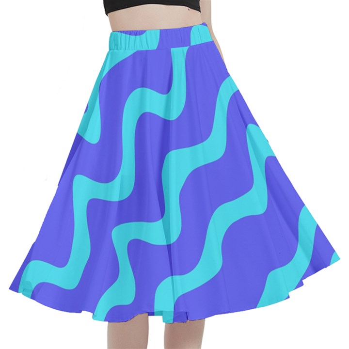 Purple Mint Turquoise Background A-Line Full Circle Midi Skirt With Pocket