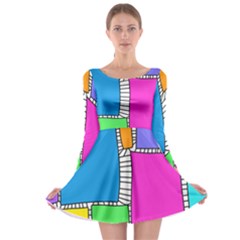 Shapes Texture Colorful Cartoon Long Sleeve Skater Dress