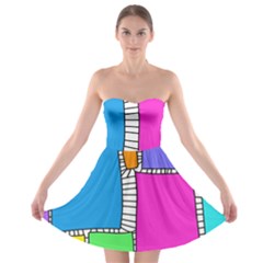 Shapes Texture Colorful Cartoon Strapless Bra Top Dress