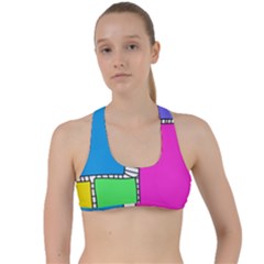 Shapes Texture Colorful Cartoon Criss Cross Racerback Sports Bra