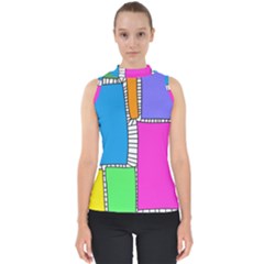 Shapes Texture Colorful Cartoon Mock Neck Shell Top by Cemarart