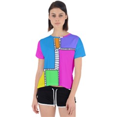 Shapes Texture Colorful Cartoon Open Back Sport T-shirt by Cemarart