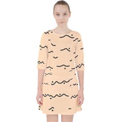 Lines Dots Pattern Abstract Quarter Sleeve Pocket Dress