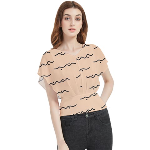 Lines Dots Pattern Abstract Butterfly Chiffon Blouse by Cemarart