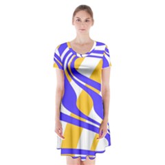 Print Pattern Warp Lines Short Sleeve V-neck Flare Dress