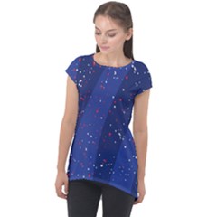 Texture Multicolour Ink Dip Flare Cap Sleeve High Low Top by Cemarart