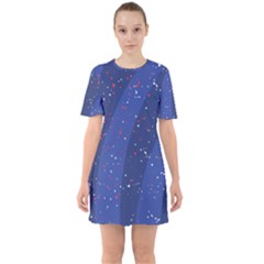 Texture Multicolour Ink Dip Flare Sixties Short Sleeve Mini Dress