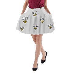 Pattern Leaves Daisies Print A-line Pocket Skirt