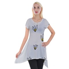 Pattern Leaves Daisies Print Short Sleeve Side Drop Tunic by Cemarart