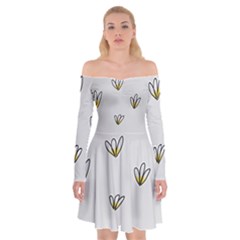 Pattern Leaves Daisies Print Off Shoulder Skater Dress by Cemarart