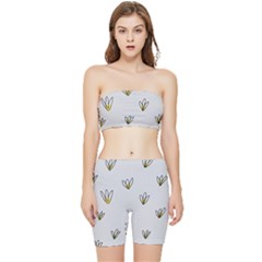 Pattern Leaves Daisies Print Stretch Shorts And Tube Top Set by Cemarart