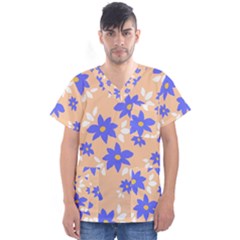 Flowers Pattern Floral Print Men s V-neck Scrub Top