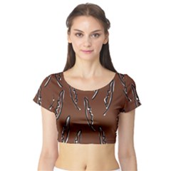 Feather Leaf Pattern Print Short Sleeve Crop Top