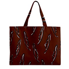 Feather Leaf Pattern Print Zipper Mini Tote Bag