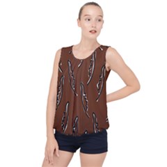 Feather Leaf Pattern Print Bubble Hem Chiffon Tank Top by Cemarart