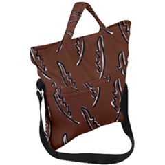Feather Leaf Pattern Print Fold Over Handle Tote Bag by Cemarart